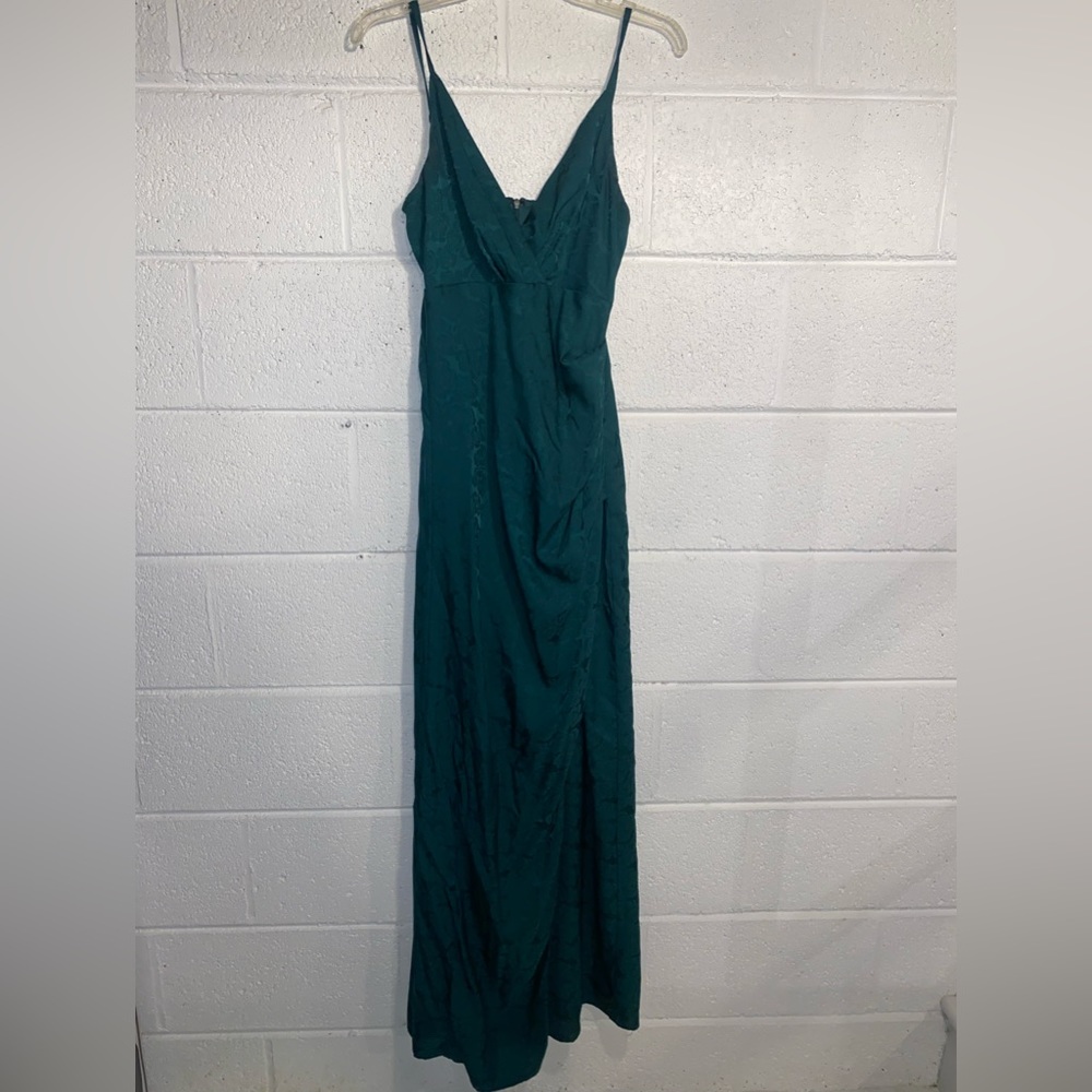 Simply Dreamy Emerald Green Satin Floral Jacquard Maxi Dress